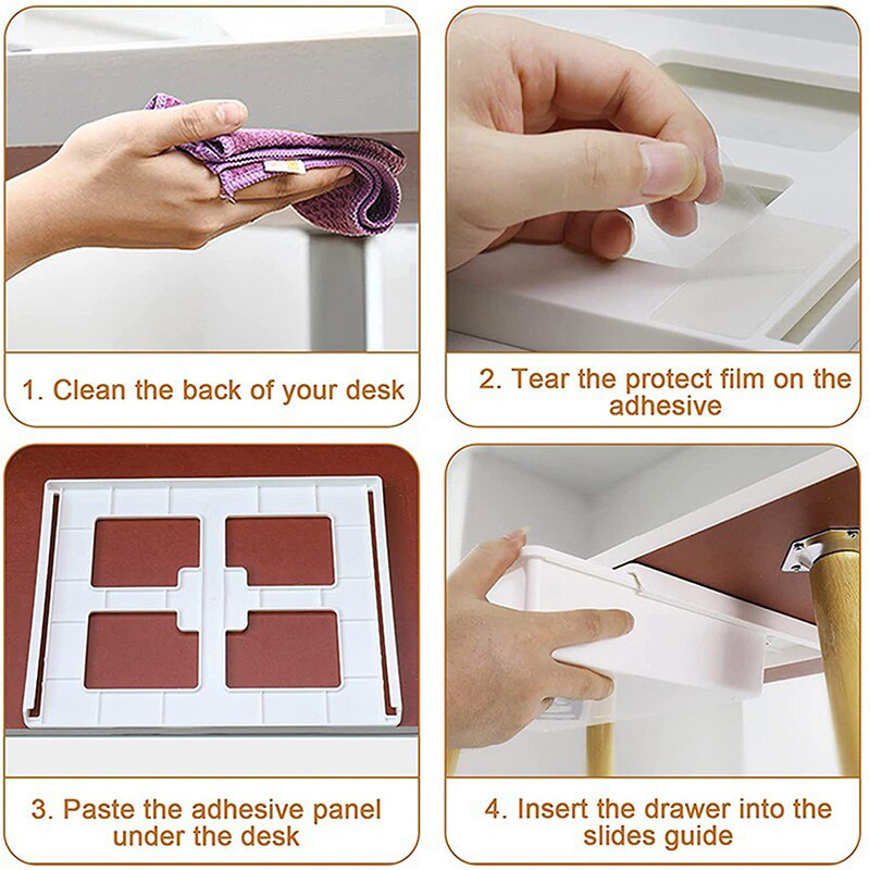 Vysúvací stolový organizér so zásuvkou, samolepiaci stacionárny úložný kontajner pre domácu kanceláriu, školu, veľkosť S/M/L