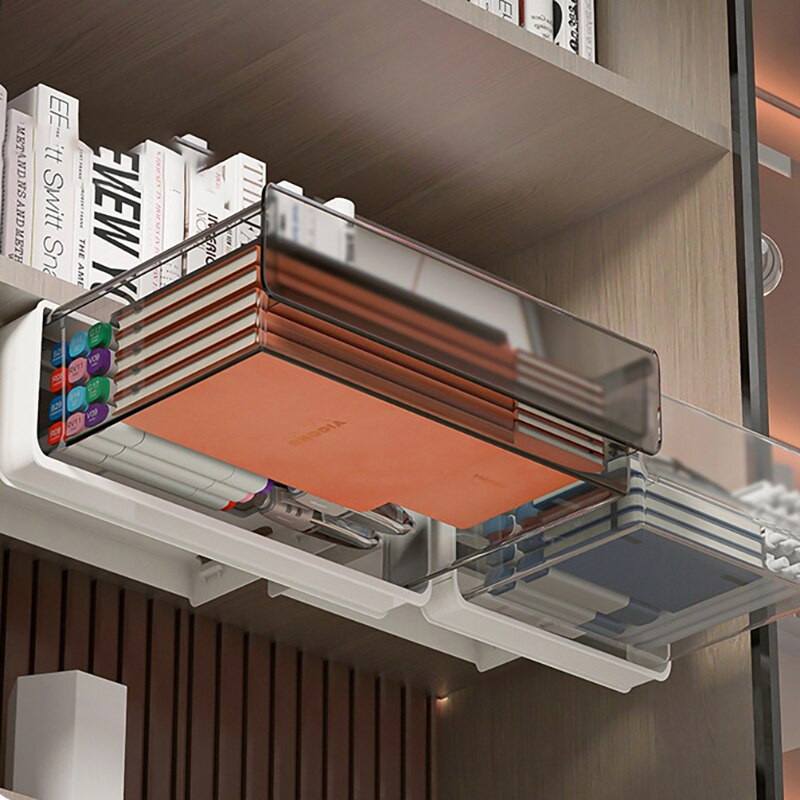 Cutie ascunsă pentru sertar sub birou Suport de depozitare din plastic pentru bucătărie, Organizator de birou, stilou, cutie de papetărie, cutie de depozitare, sertare de depozitare