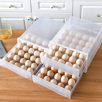 60 Grids Egg Storage Storage Box Διπλή στρώση Διαφανές Συρτάρι Τύπος Διαφανές Δοχείο αυγών για Ψυγείο Τακτοποίηση Κουζίνας