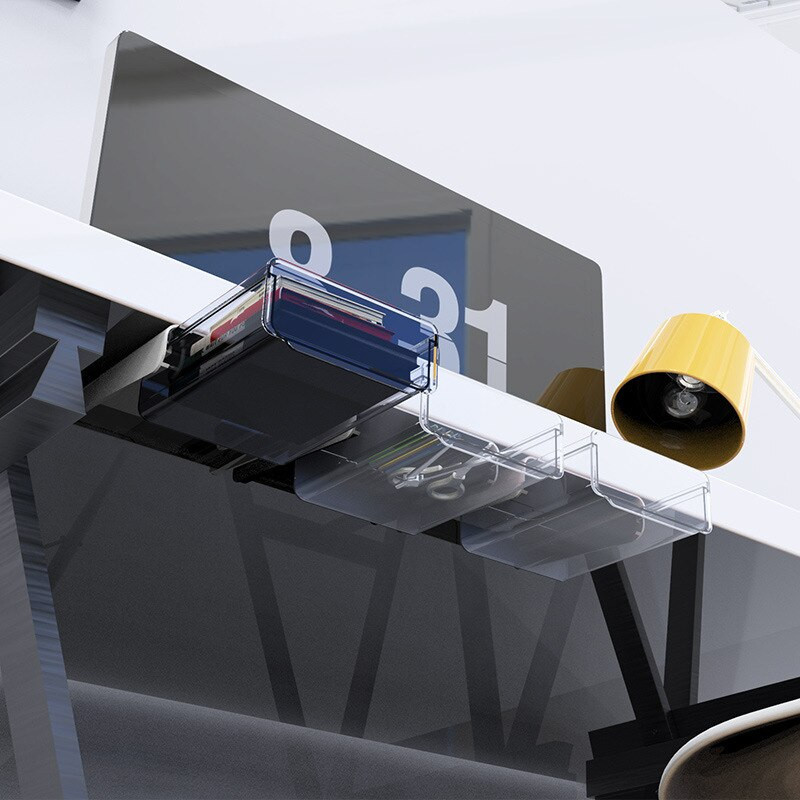 Tavă pentru creion auto-lipită sub birou, cutie organizatoare pentru sertar de depozitare Suport autoadeziv sub sertar