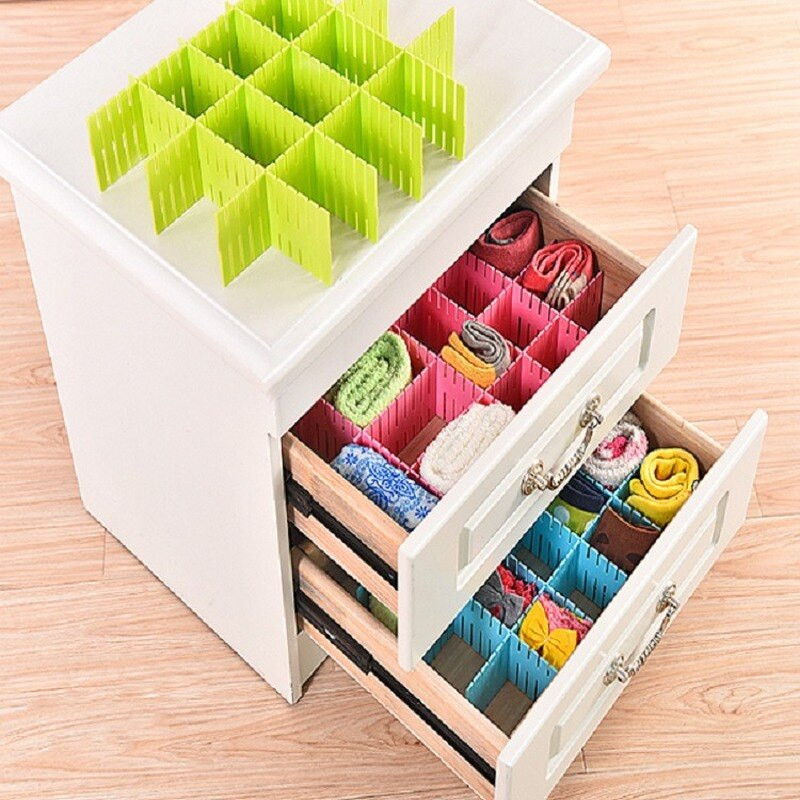 4 ks/sada nastaviteľný oddeľovač zásuviek plastový DIY oddeľovač šindľový organizér pre domácnosť nástroj na úsporu miesta na spodnú bielizeň ponožky úložný organizér