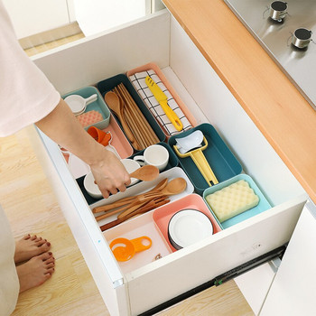 Чекмедже Преграда Кутия за съхранение Кухненски прибори Малка кутия Правоъгълна пластмасова настолна кутия Съхранение на козметика