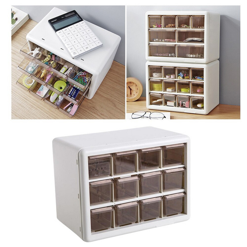 Priehľadná viacvrstvová mini šperkovnica na stôl so zásuvkou, úložná skrinka na šperky do domácej kancelárie