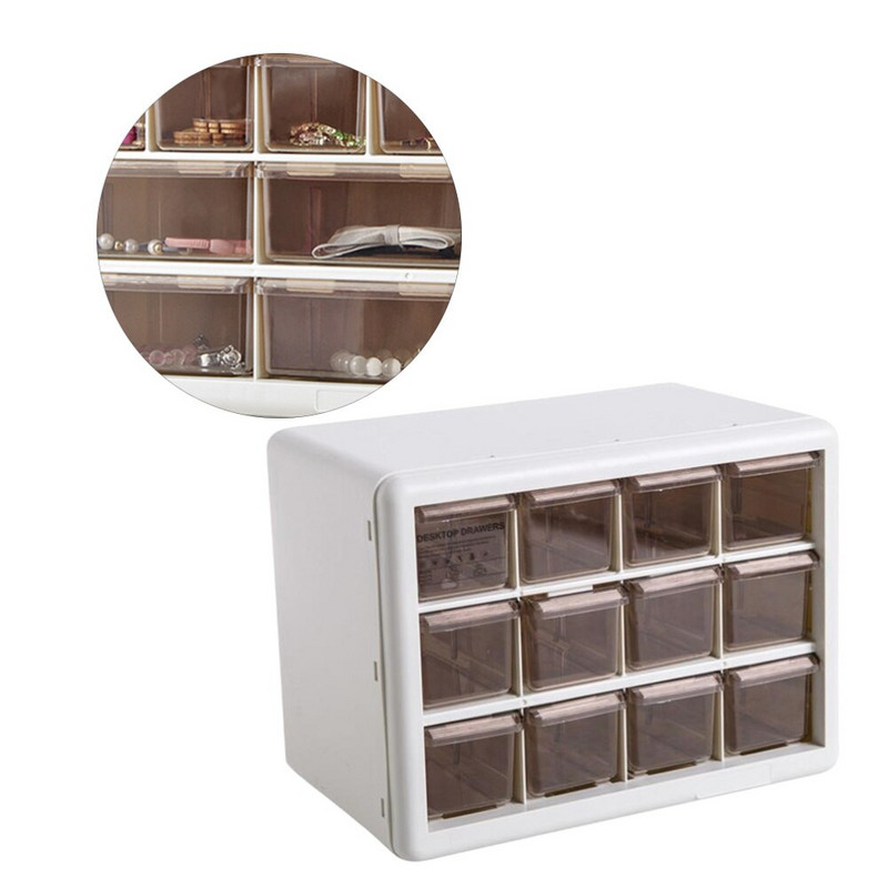 Priehľadná viacvrstvová mini šperkovnica na stôl so zásuvkou, úložná skrinka na šperky do domácej kancelárie