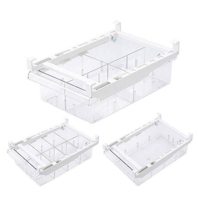 PET organizér na chladničku, priehľadný úložný box na chladničku, kuchynský úložný box na ovocie a potraviny, nastaviteľný do špajze s mrazničkou