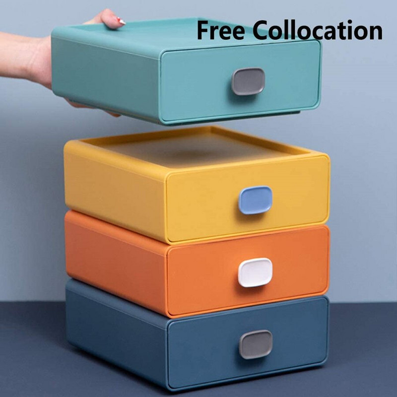 Egymásra rakható fiókos tárolódoboz asztali rendszerező többfunkciós műanyag tárolóedények háztartási irodákhoz