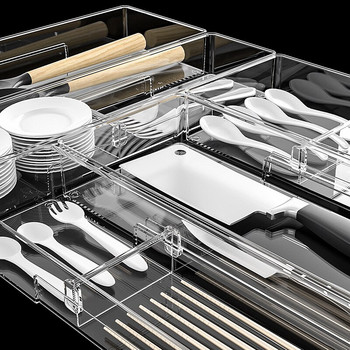 Συρτάρια κουζίνας Organizer Divider Επιτραπέζια σκεύη αποθήκευσης Τραπέζι Κουτί διαχωριστικό Ντουλάπι Πλαστικά μαχαιροπίρουνα Διαχωριστικό Οικιακό Ρυθμιζόμενο