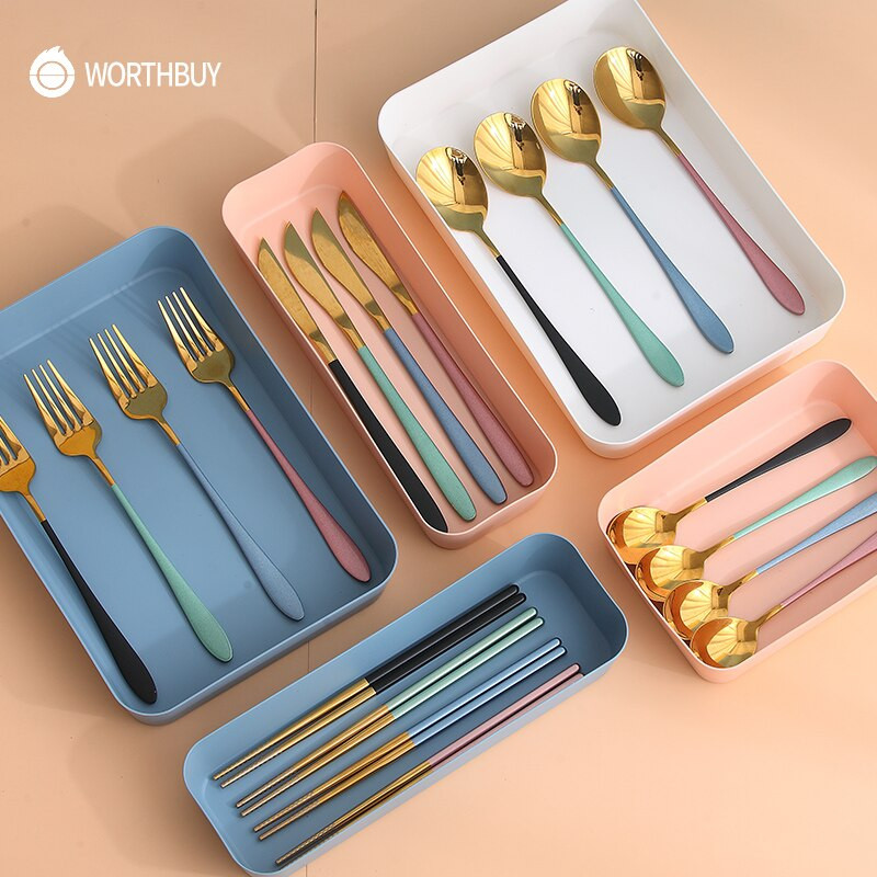 WORTHBUY Sertare de depozitare Organizator de depozitare din plastic Sertare pentru haine de machiaj Cutie organizator pentru tacamuri Organizator de birou pentru bucatarie