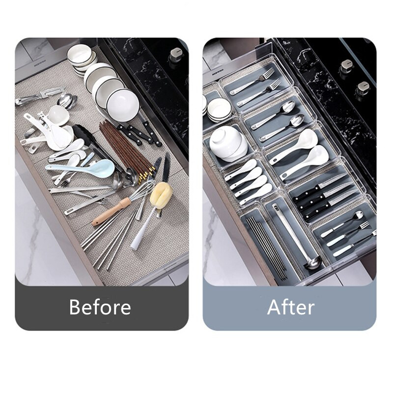 Organizatoare de sertare pentru birou de bucătărie Cutie de depozitare versatilă din plastic Despărțitoare de depozitare pentru birou Veselă Furculiță Cuțit Bețișoare Tăvi