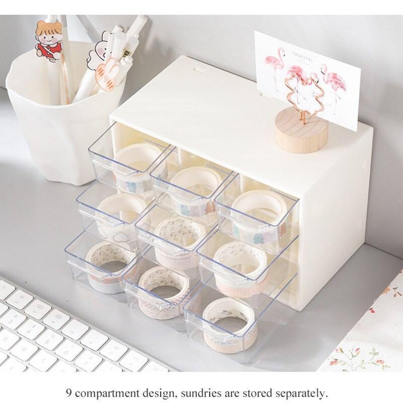Organizér na úložné skrinky s 9 zásuvkami, organizér na stôl s 9 zásuvkami mini priehľadných skriniek, plastová šperkovnica/kozmetika