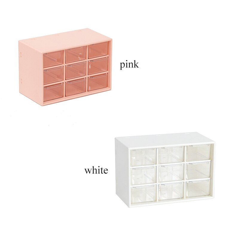 Organizér na úložné skrinky s 9 zásuvkami, organizér na stôl s 9 zásuvkami mini priehľadných skriniek, plastová šperkovnica/kozmetika