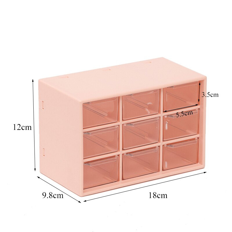 Organizér na úložné skrinky s 9 zásuvkami, organizér na stôl s 9 zásuvkami mini priehľadných skriniek, plastová šperkovnica/kozmetika