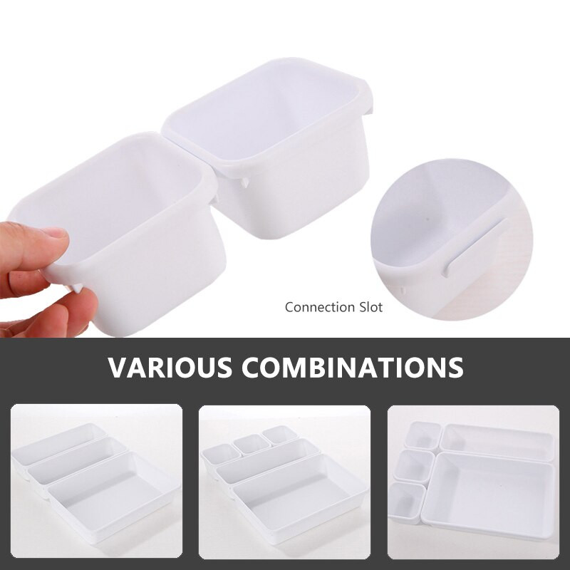 8 ks rozdeľovacích zásuviek, organizér na úložné priestory, krabica, kancelária, domáca kuchyňa, kúpeľňa, skriňa, stôl, organizér na šperky a make-up