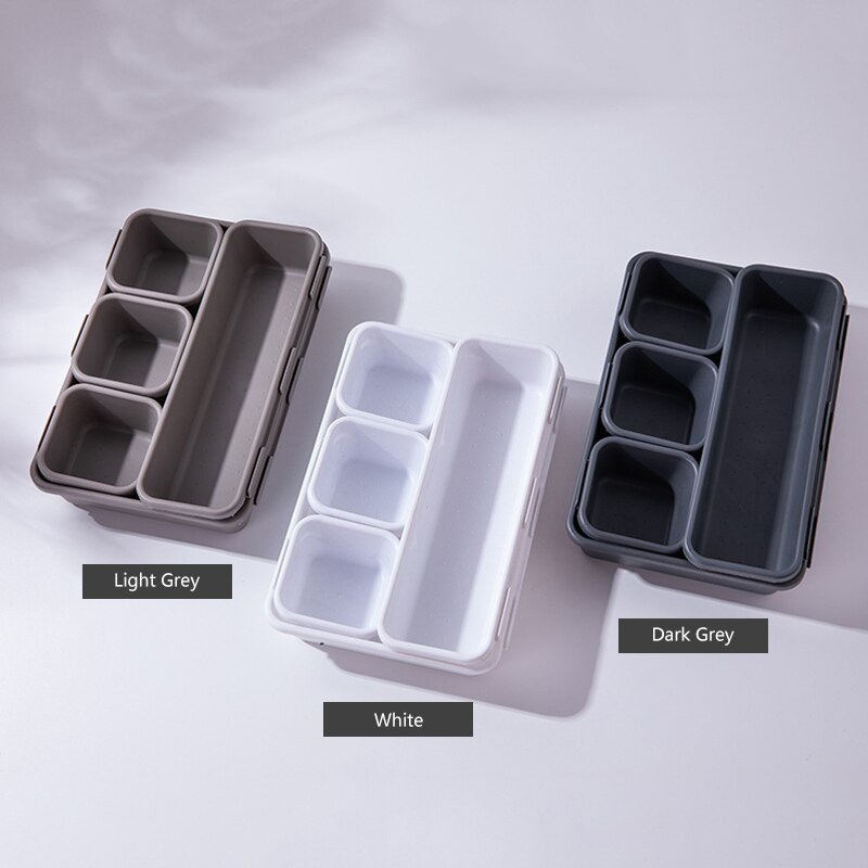 8 ks rozdeľovacích zásuviek, organizér na úložné priestory, krabica, kancelária, domáca kuchyňa, kúpeľňa, skriňa, stôl, organizér na šperky a make-up