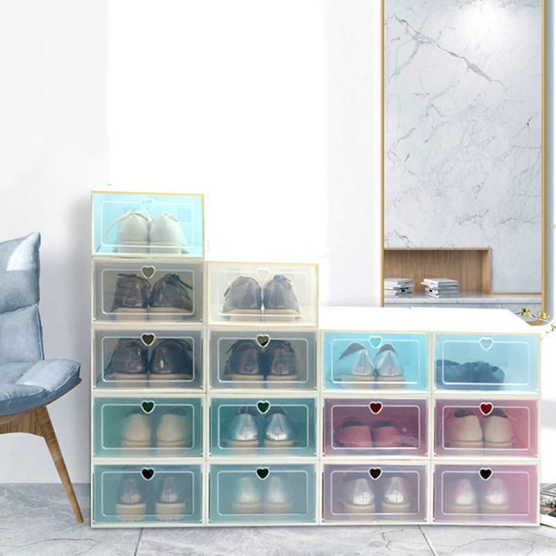 Skaidrus PP, sukraunamas dulkėms atsparus varstomų stalčių batų dėžutė, namų laikymo talpykla, tvarkyklė Plastikinės batų dėžutės, sukraunamos sandėliavimo dėžutės