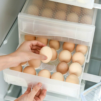 Κουτί οικιακής αποθήκευσης αυγών Συρτάρι τύπου ψυγείου Κουτί αποθήκευσης Πλαστικό διαφανές κουτί ζυμαρικών Δίσκος αυγών διπλής στρώσης