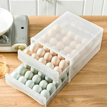 Домашна кутия за съхранение на яйца тип чекмедже Хладилна кутия за съхранение Пластмасова прозрачна кутия за кнедли Двуслойна тава за яйца