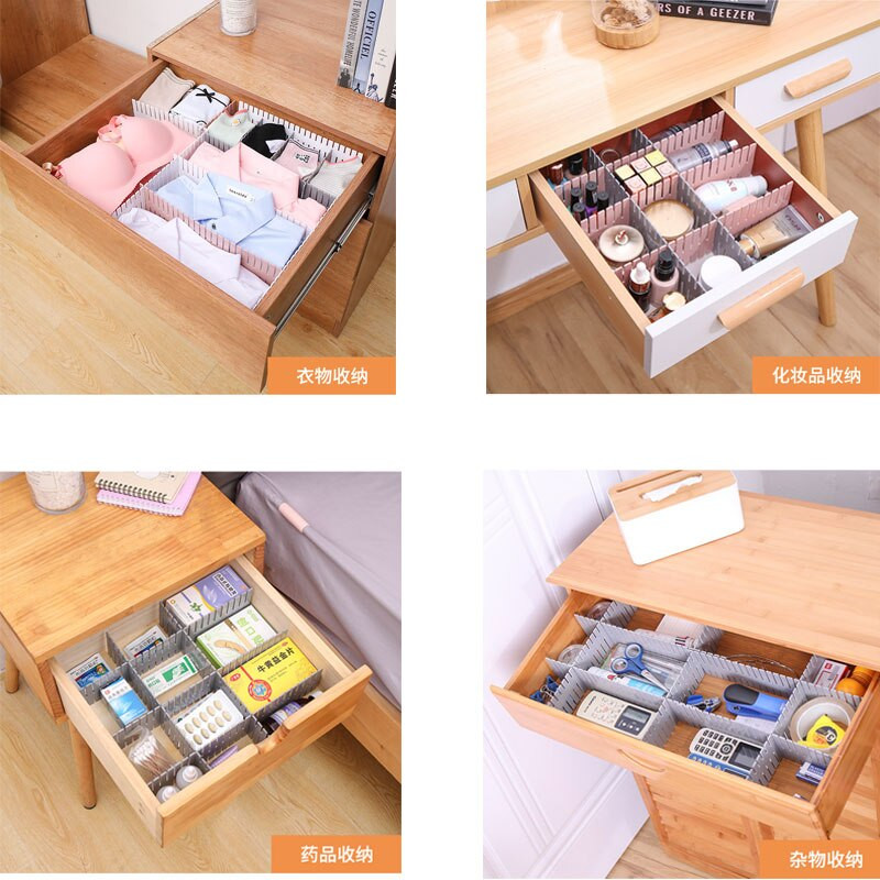 Organizér do zásuviek, deliaca priečka, nastaviteľná úložná skrinka do domácnosti, kombinovaná priečka, spodná bielizeň, ponožky, rôzne veci, písacie stolíky