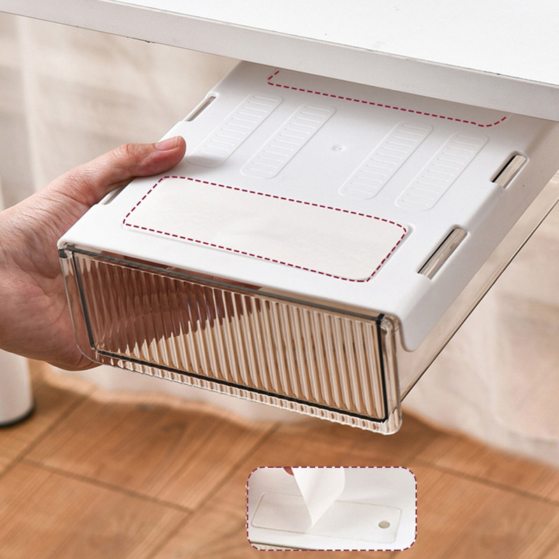 Samolepiaci úložný box Hiddens pod stôl, organizér na make-up, úložný box pod stôl, zásuvkový organizér, úložný box na kancelárske potreby