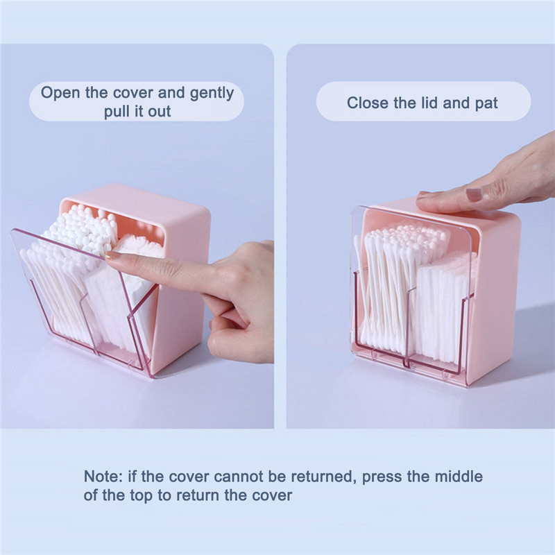 Stalinio kompiuterio plastikinės laikymo dėžutės skyrius Dvisluoksnis medvilninis tamponas Kosmetikos medvilnės laikymo dėžutė, skaidri su dangteliu