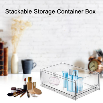 Прозрачни подреждащи се кошчета за съхранение Контейнери Кутия с издърпващо се чекмедже 2 размера Многократно подреждане Прозрачни кутии за контейнери за съхранение