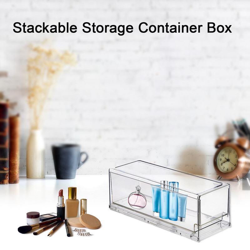 Cutii de depozitare transparente, stivuibile, cutie de containere cu sertar extras, 2 dimensiuni, reutilizabile, cutii transparente de depozitare.