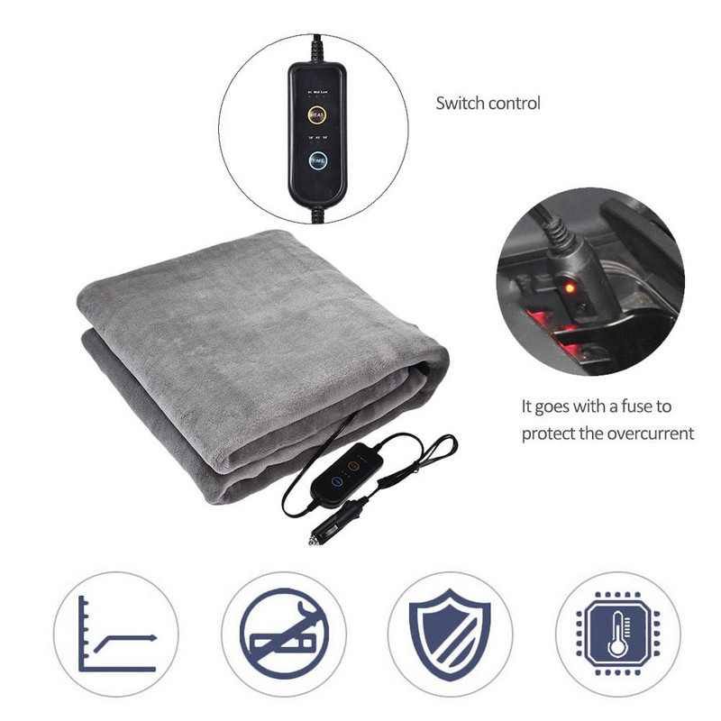 12v auto ajastatud temperatuuriregulaatoriga küttetekk hall flanell 145*100cm suure digiekraaniga elektritekk #W0