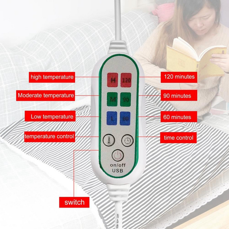 5V USB grijani pokrivač Pametno podesivo vrijeme toplije Nosivi grijani šal Mekani električni madrac grijaći pokrivač 140x80CM
