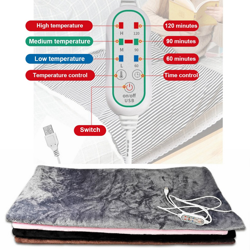 Za kauč na razvlačenje Meki pliš Kampiranje Zima Toplo Putovanje USB grijanje Postavke tajmera za automobil Prijenosna električna deka periva u perilici