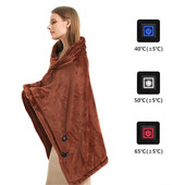 USB fűtő kendő takaró Mosható meleg takaró otthoni irodához Puha korall gyapjú termikus sál Téli meleg vállpárna