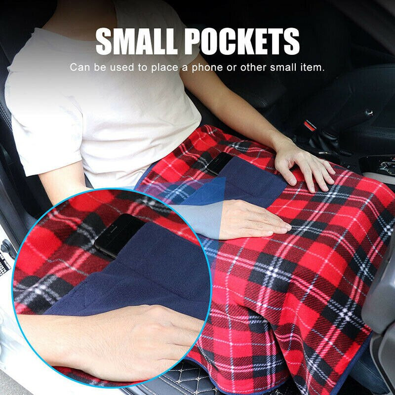 Prenosná elektrická vyhrievaná deka s USB, auto, kancelária, teplá deka s vreckom, zimný domáci detský polyesterový koberec 88x65cm