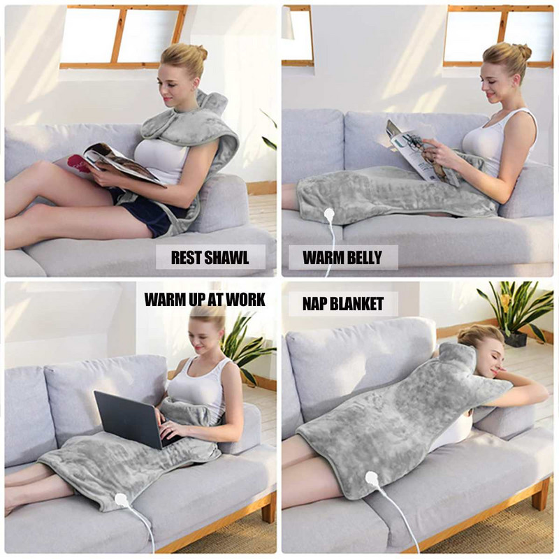 Elektrická deka, vyhrievacia šatka, termálna vyhrievacia podložka, ohrievač, nastaviteľná teplota, ramená, krk, chrbát, vyhrievaná podložka, zábaly, úľava od bolesti