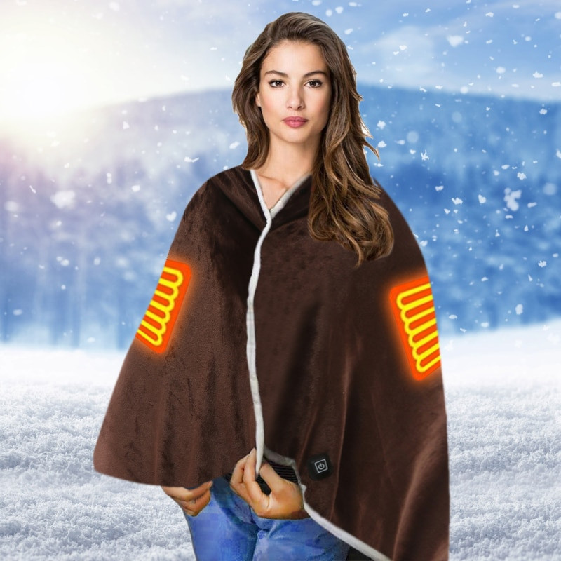Zimné nositeľné elektrické deky, nabíjateľné cez USB, vyhrievané šálové deky, koralovo-fleecové flanelové elektrotermálne deky