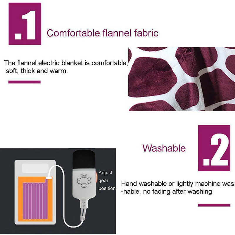 Pătură electrică portabilă de pluș moale pentru canapea extensibilă Setări temporizator Pături electrice pentru mașină Pernuță de încălzire șal iarnă Covoraș de camping cald