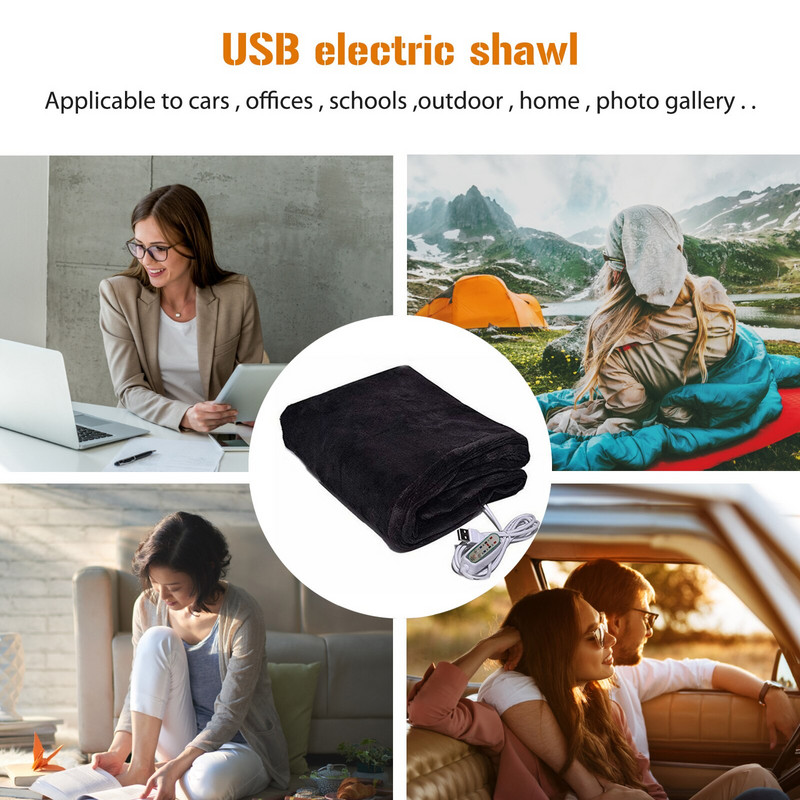 Pătură de încălzire USB șal, control inteligent de temperatură flanel, pernă de încălzire lavabilă, încălzitor mai gros, pătură moale de încălzire