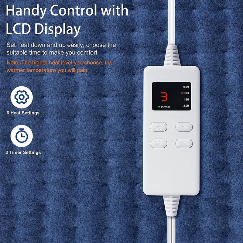 Pad de încălzire electrică cu oprire automată, 5 setări de temporizator, tampon de încălzire rapidă cu 6 setări de căldură, priză UE 30 X 60 cm