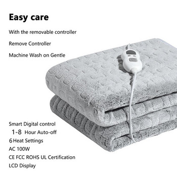 Фланелено електрическо одеяло 6 температурни нива Може да се пере, меко, удобно нагревателно одеяло с функция за таймер