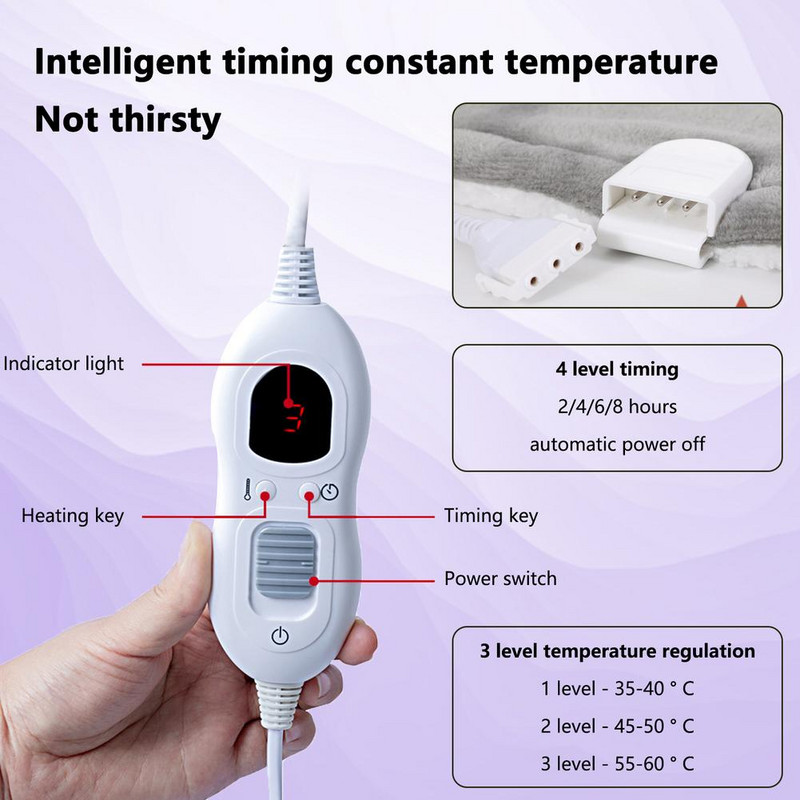 Flanelinė elektrinė antklodė 6 temperatūros lygiai, plaunama minkšta, patogi šildoma antklodė su laikmačio funkcija