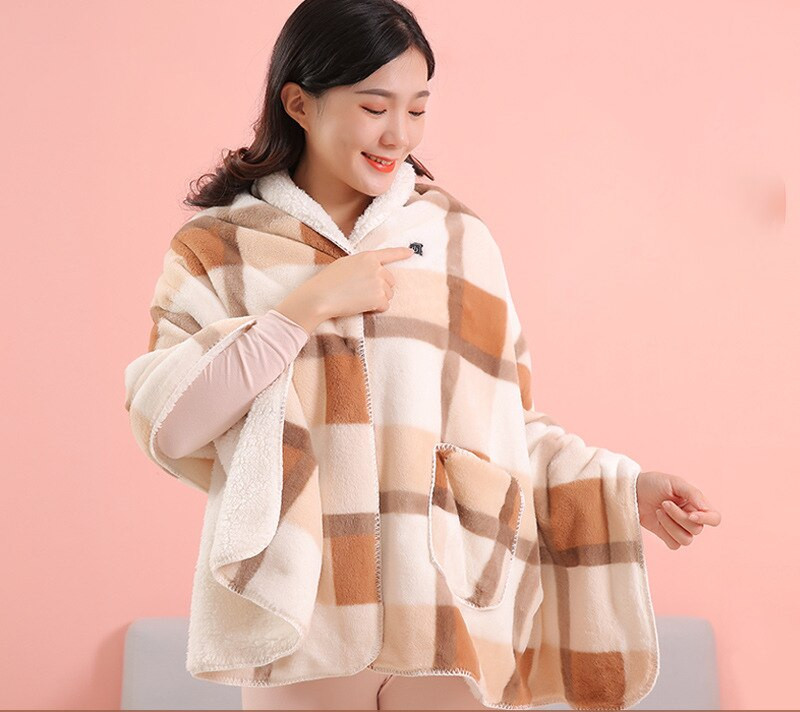 USB elektrická vyhrievacia deka, teplá šatka, plyšová, koralový flís, 3 rýchlosti, nastavenie teploty, zimná, veľká, 170 x 68 cm, zips, prateľná