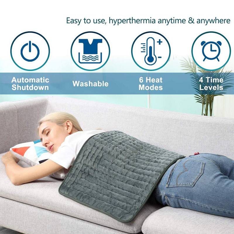Elektrická vyhrievacia podložka s časovačom, fyzioterapeutická vyhrievacia podložka na ramená, krk, chrbát, chrbticu, nohy, úľava od bolesti, elektrická deka