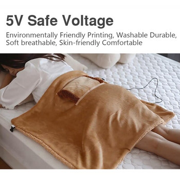 Отопляемо одеяло Електрическо хвърляне USB 5V Меко руно Топло електрическо одеяло Автомобилен къмпинг Електротермична подложка с вмъкнат джоб за ръце