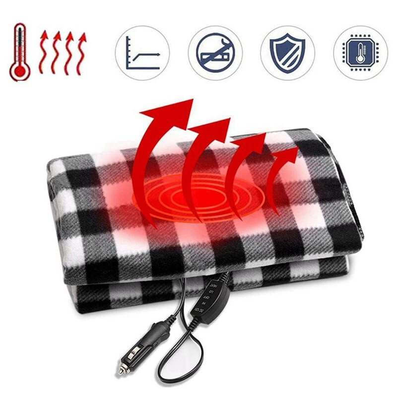 Vyhrievaná deka do auta, elektrická deka 12V, elektrická deka do auta, mriežka, teplá jesenná a zimná elektrická deka do auta
