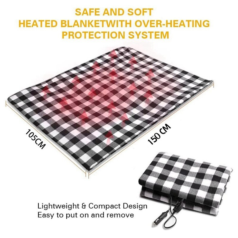 Vyhrievaná deka do auta, elektrická deka 12V, elektrická deka do auta, mriežka, teplá jesenná a zimná elektrická deka do auta