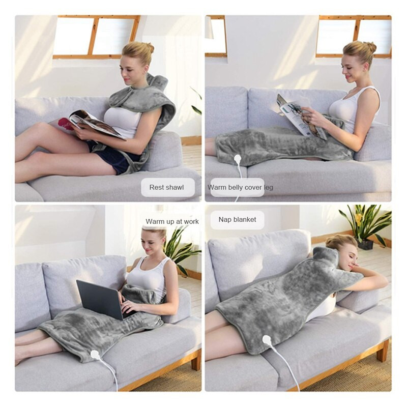 Elektrická vyhrievacia masážna šálová deka vyhrievaná podložka na ramená, krk a chrbát, nastaviteľná teplota, zástrčka EU