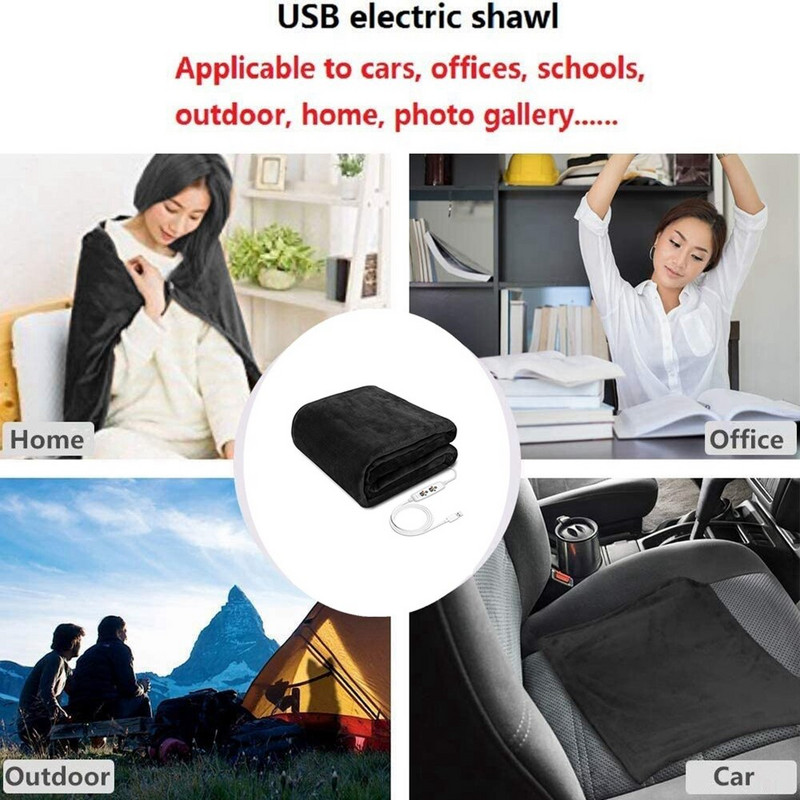 Elektrické vyhrievacie prikrývky, USB vyhrievaný šál, mobilný vyhrievaný šál, vyhrievaná deka na ramená a krk do domácej kancelárie, zimný ohrievač