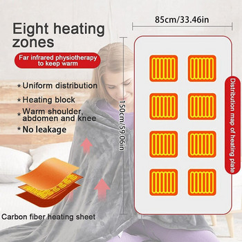 Ηλεκτρική κουβέρτα με θερμαινόμενο σάλι USB Ζεστή μαλακή φανέλα ρυθμιζόμενη θερμαινόμενη κουβέρτα περιτυλίγματος φορεμένη ηλεκτρική κουβέρτα για το σπίτι