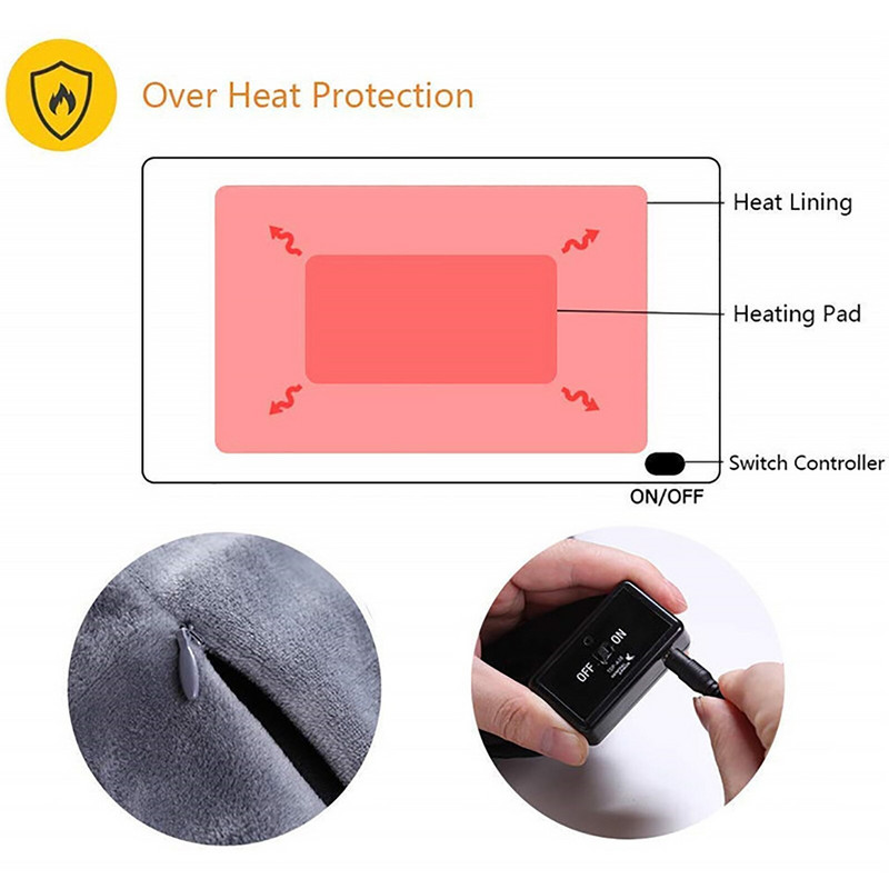 USB vyhrievaná deka, šál, elektrická vyhrievaná deka, plyšová flanelová deka s 3 úrovňami nastavenia teploty, do auta, kancelárie, na cesty, 100x70cm
