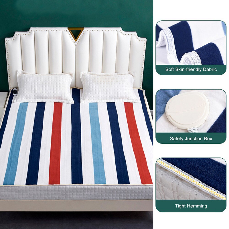 Pătură electrică 220v Covoraș de încălzire electrică 1,8 m 5 nivele Saltea caldă cu control dublu Siguranță inteligentă Dezumidificare iarna