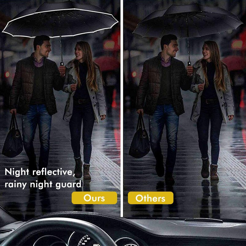 Vetruodolný automatický dáždnik s reverzným ovládaním, dáždnik pre ženy a mužov, auto, veľké firmy, 3 skladacie dáždniky, 10 rebier, reflexný prúžok, darčekový slnečník