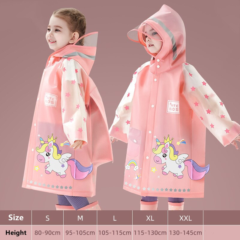 Slatka dječja kabanica Vodootporna dječja kišna pončo kišna jakna s jednorogom s ruksakom, kišna odjeća za studente